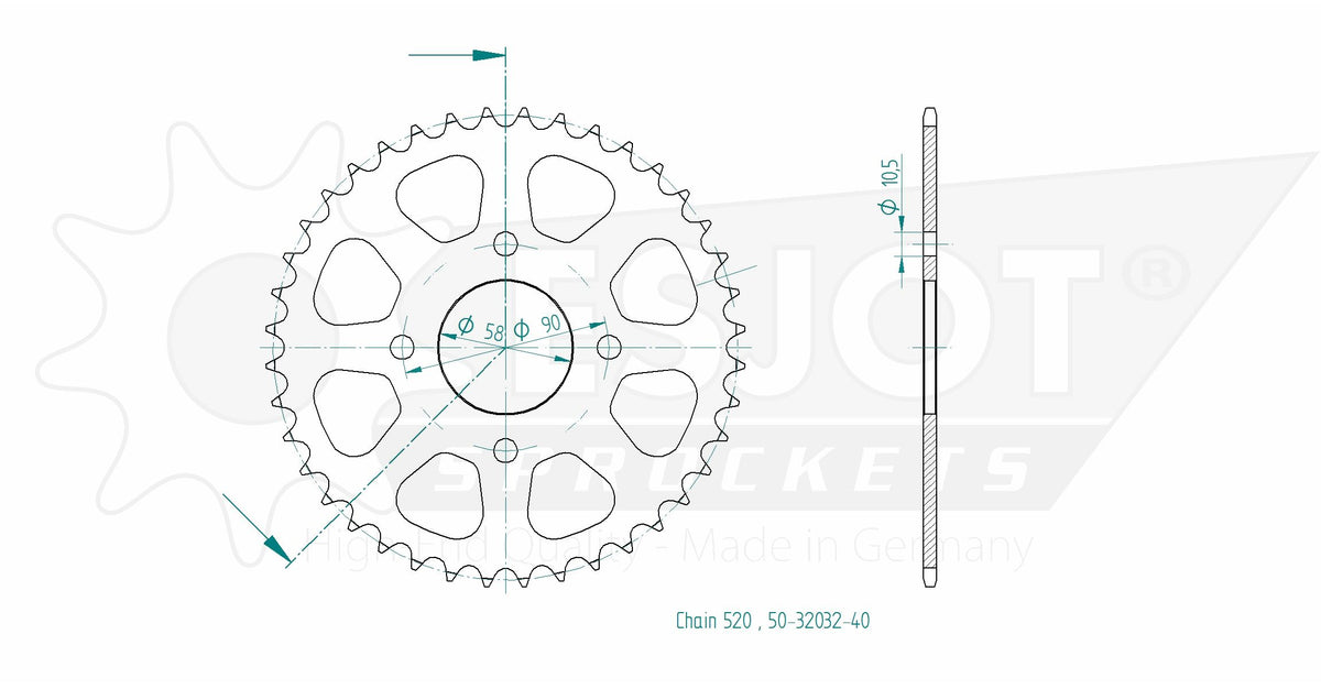 Couronne Acier - 520 - 40 Dents - Made in Germany