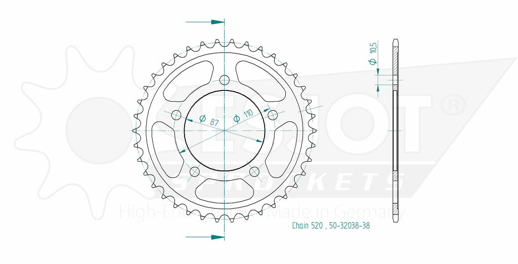Couronne Acier - 520 - 38 Dents - Made in Germany