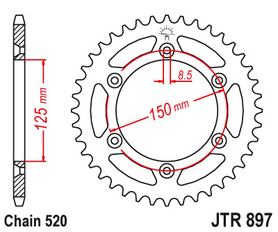 Couronne Acier TT Ultralight Husaberg-Husqvarna-KTM - 520 - 49 Dents - Made in Germany