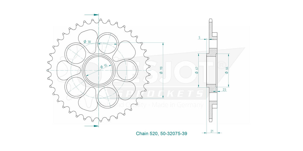 Couronne Acier - 520 - 39 Dents - Made in Germany