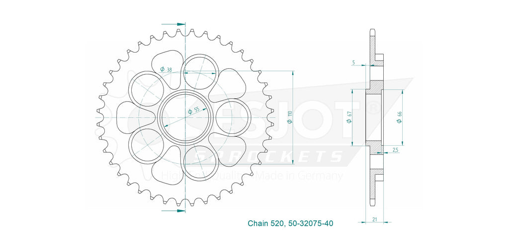 Couronne Acier - 520 - 40 Dents - Made in Germany