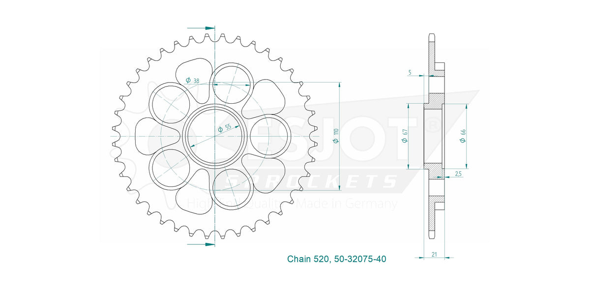 Couronne Acier - 520 - 40 Dents - Made in Germany