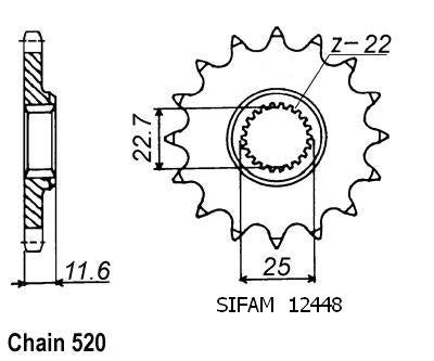 Pignon Polaris - 520 - 12 Dents - Similaire JTF3221 - Made in Germany