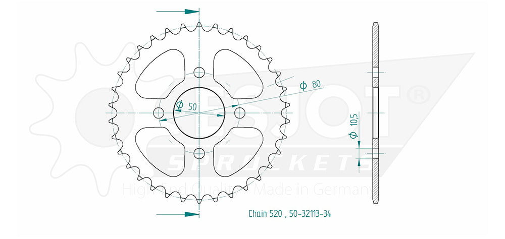 Couronne Acier Eton-Sym - 520 - 34 Dents - Made in Germany
