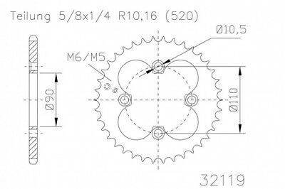 Couronne Acier Adly - 520 - 32 Dents - Made in Germany