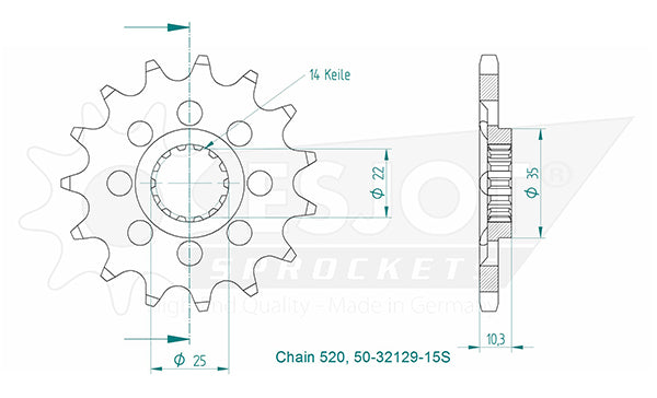 Pignon Lightweight - 520 - 15 Dents - Made in Germany