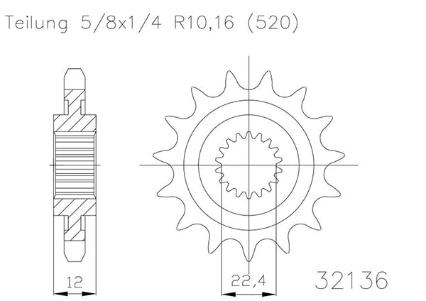 Pignon - 520 - 12 Dents - Made in Germany