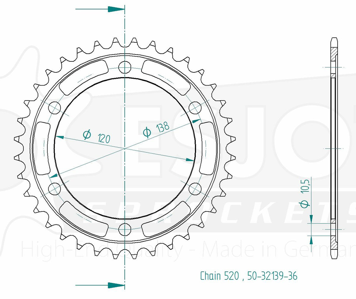 Couronne Acier - 520 - 36 Dents - Made in Germany