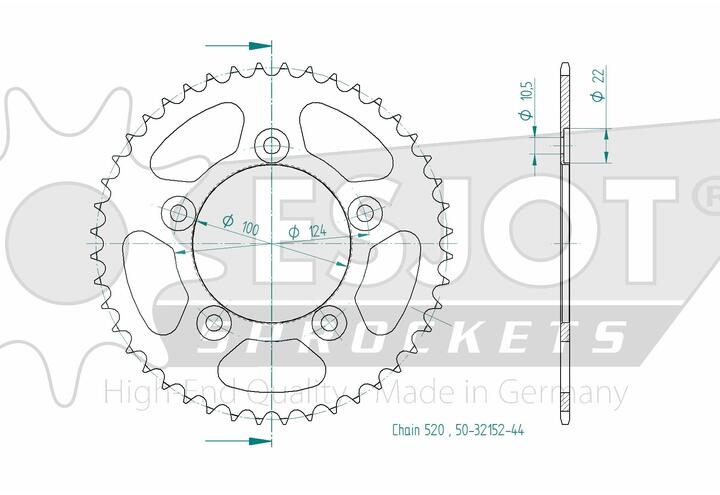 Couronne Acier - 520 - 44 Dents - Made in Germany