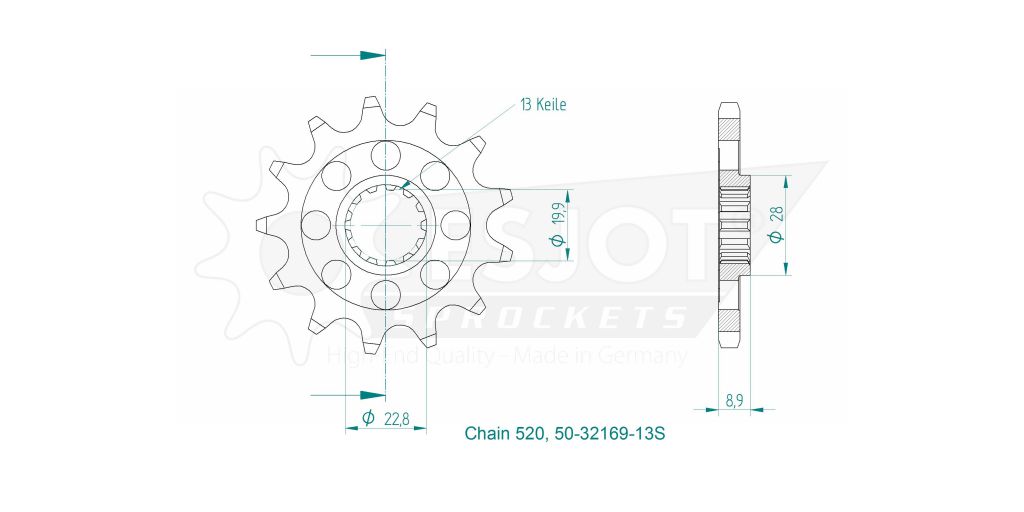 Pignon TT Lightweight - 520 - 14 Dents - Made in Germany