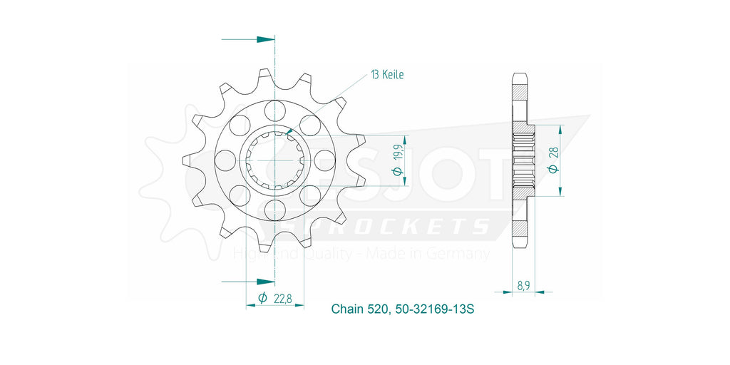 Pignon TT Lightweight - 520 - 14 Dents - Made in Germany