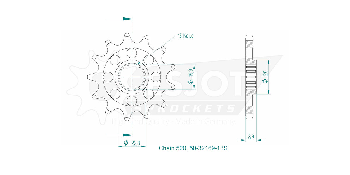 Pignon TT Lightweight - 520 - 14 Dents - Made in Germany