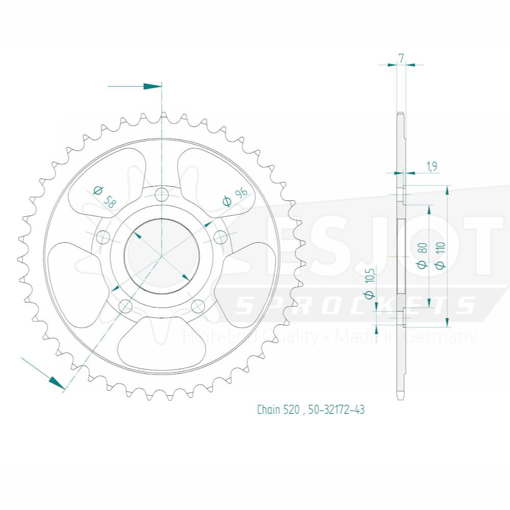 Couronne Esjot 520 - 43 dents