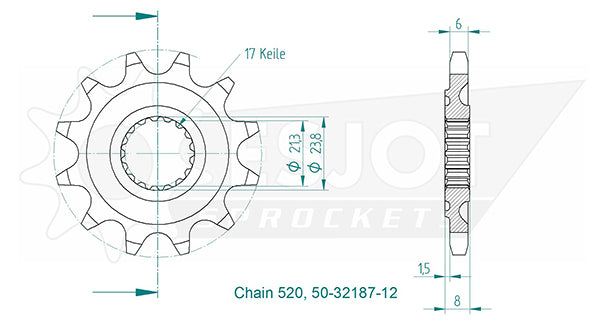 Pignon TT - 520 - 13 Dents - Made in Germany