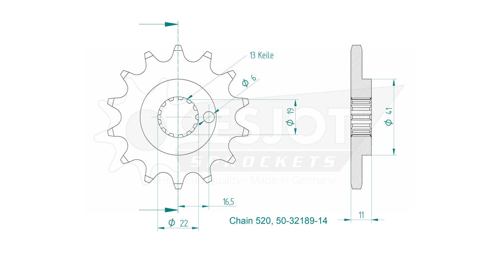 Pignon - 14 Dents - Made in Germany
