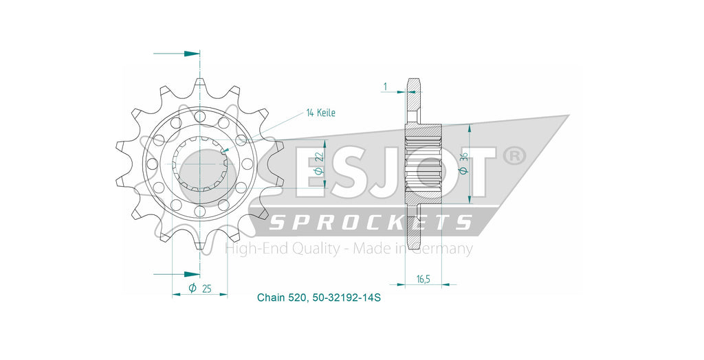 Esjot - Pignon - 520 - 14 dents  - Made in Germany