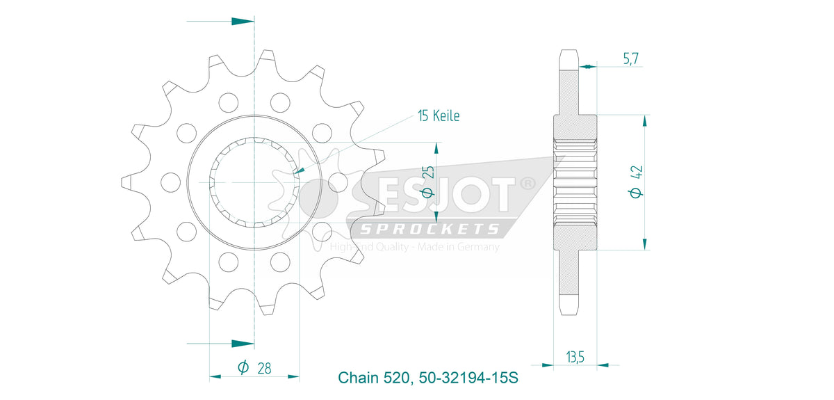 Pignon lightweight  - 520 - 15 dents  - Made in Germany - JTF710