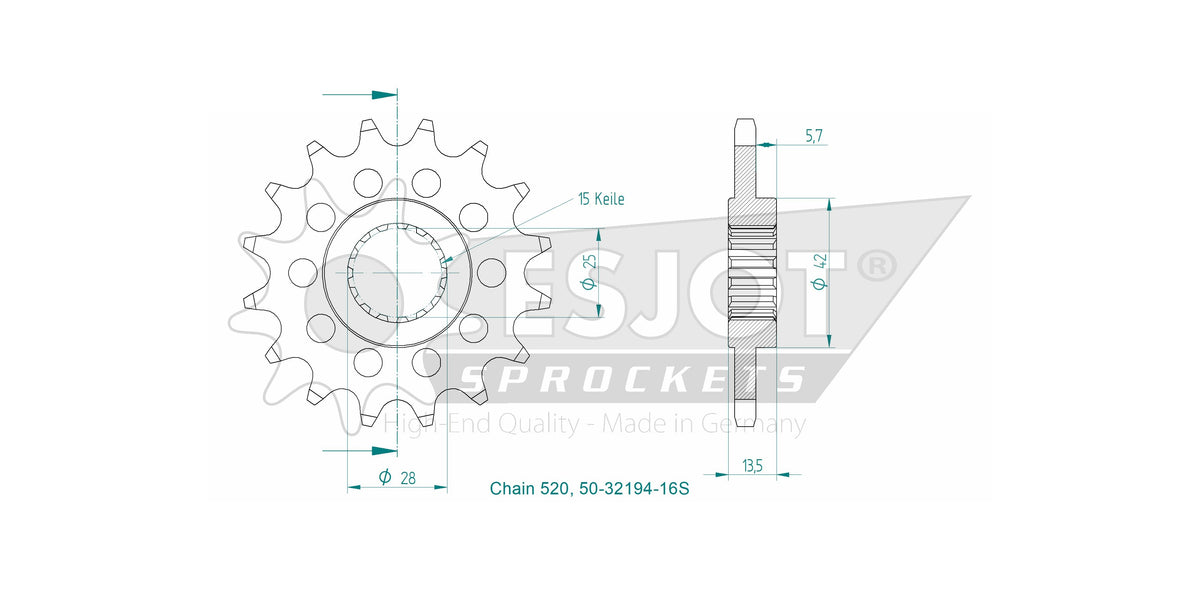 Pignon lightweight - 520 - 16 dents  - Made in Germany - JTF710