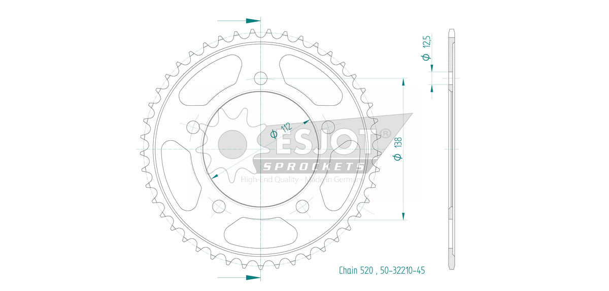 Couronne Acier Honda - 520 - 45 Dents  - Made in Germany