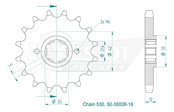 Pignon Yamaha - 530 - 16 Dents - Similaire JTF571 - Made in Germany