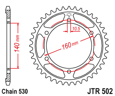 Couronne Acier Kawasaki - 530 - 44 Dents - Similaire JTR502 - Made in Germany