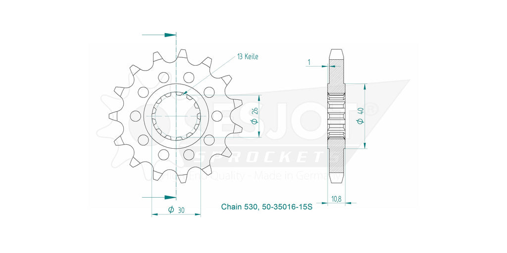 Pignon Lightweight Yamaha - 530 - 15 Dents - Similaire JTF579 - Made in Germany