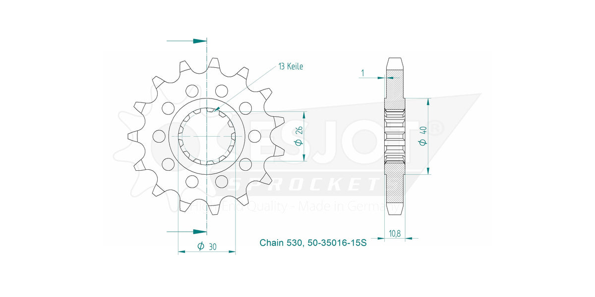 Pignon Lightweight Yamaha - 530 - 15 Dents - Similaire JTF579 - Made in Germany