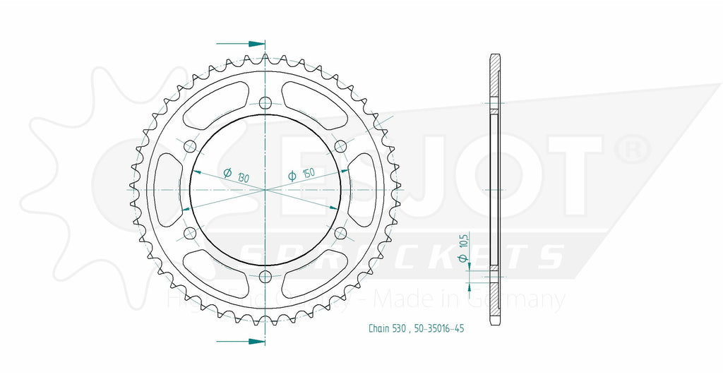 Couronne Acier - 530 - 45 Dents - Made in Germany