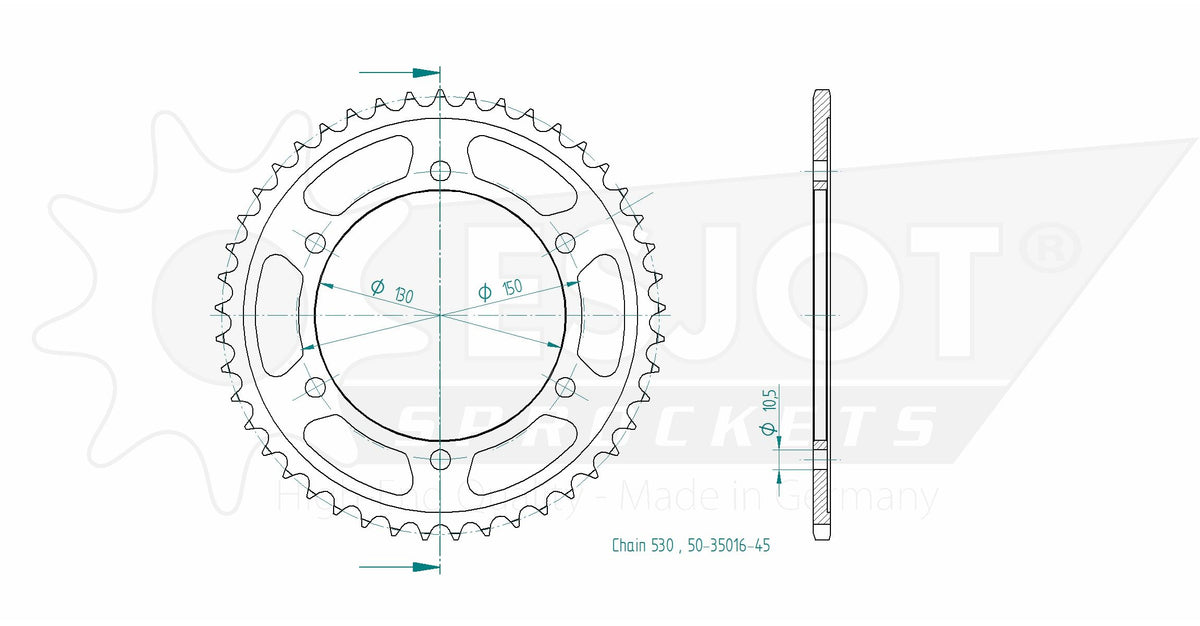 Couronne Acier - 530 - 45 Dents - Made in Germany