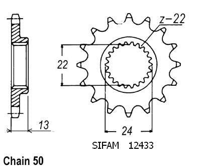Pignon Bombardier - 530 - 16 Dents - Similaire JTF3411 - Made in Germany