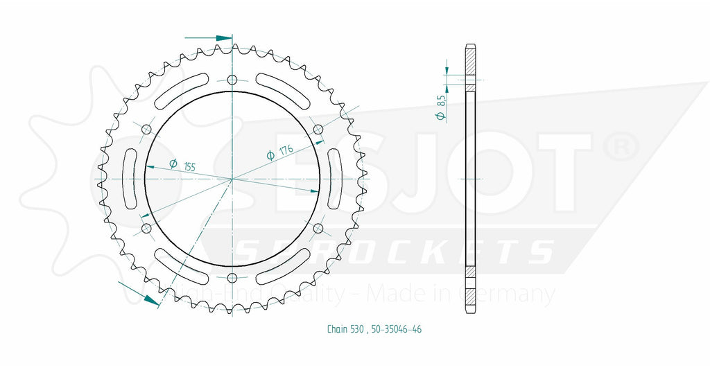 Couronne Acier - 530 - 46 Dents - Made in Germany