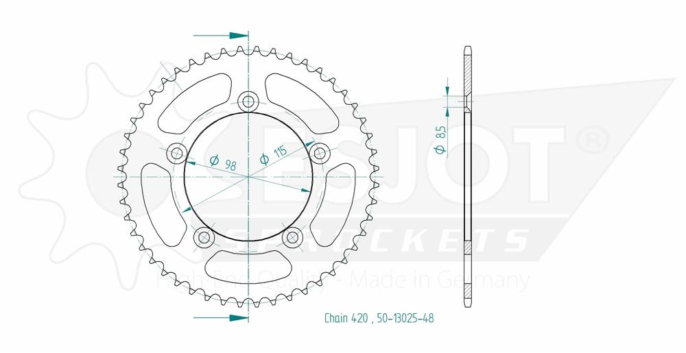 Couronne Alu TT KTM Orange - 420 - 48 Dents - Similaire JTR894