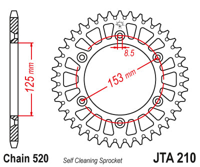 Couronne Alu TT Honda - 520 - 44 Dents - Made in Germany Trous Fraisés