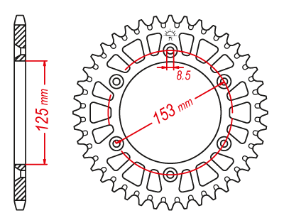 Couronne Alu TT Honda Rouge - 520 - 50 Dents - Similaire JTA210 - Made in Germany Trous Fraisés