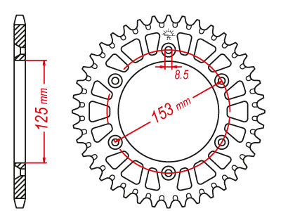 Couronne Alu TT Honda Rouge - 520 - 52 Dents - Similaire JTA210 - Made in Germany Trous Fraisés