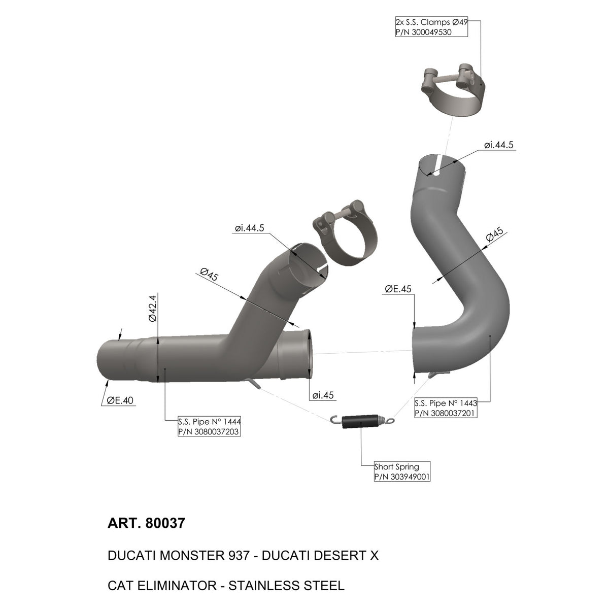 TUBE SUPPRESSEUR DE CATALYSEUR DUCATI MONSTER 937 / DESERT X 2022-2023
