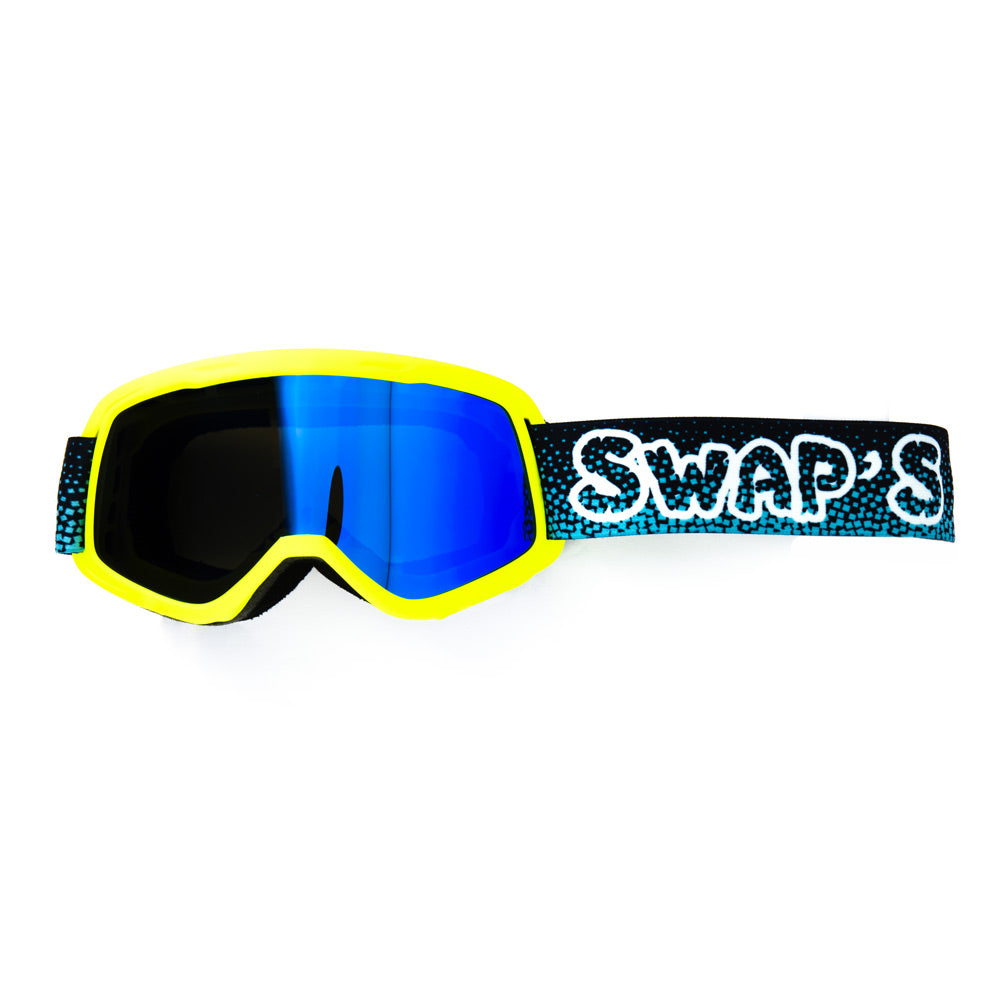 Masque Cross BUBBLE KID - JAUNE FLUO - Bandeau BLEU - Ecran Iridium Bleu