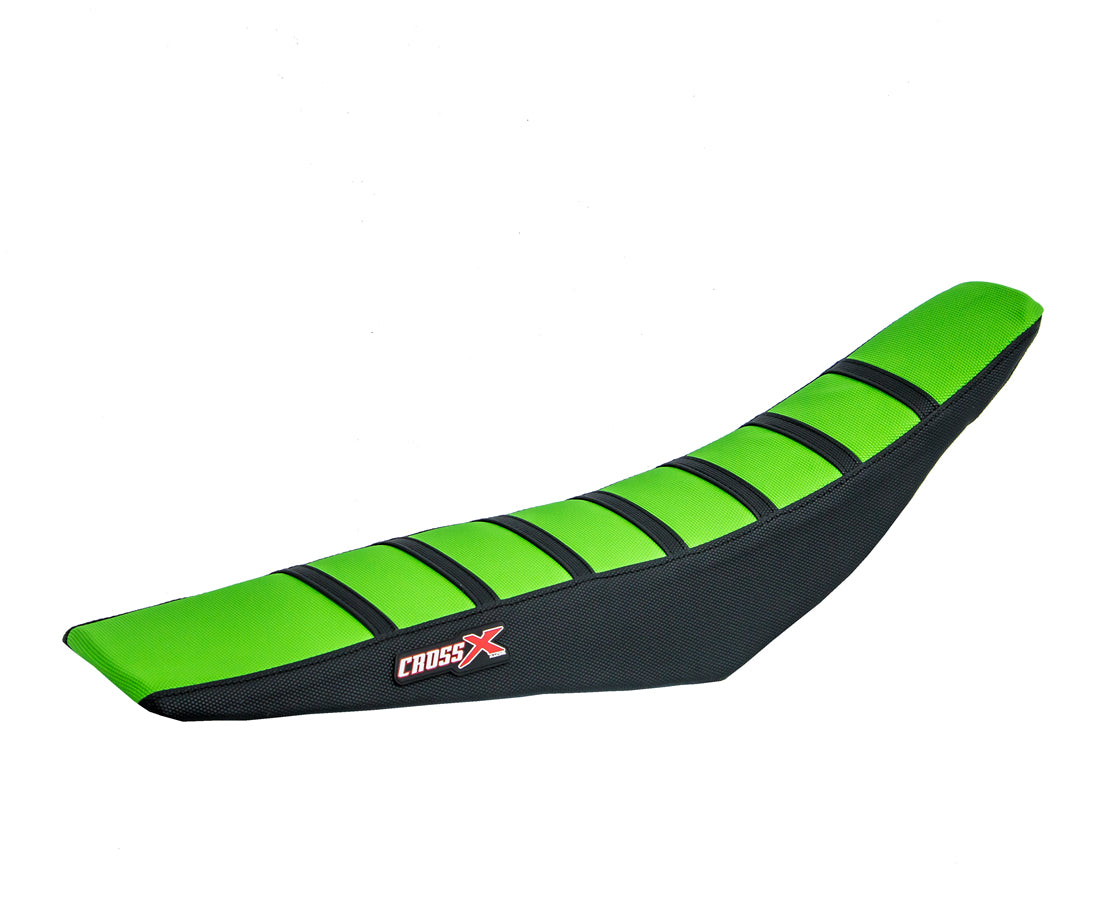 HOUSSE DE SELLE  KAWASAKI KXF 250-450  TOP GREEN- SIDE BLACK-STRIPES BLACK 