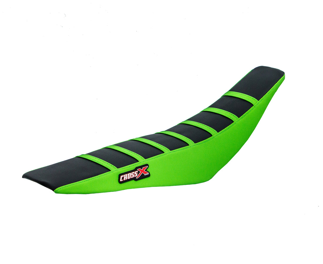 HOUSSE DE SELLE  KAWASAKI KX 65-110 - TOP BLACK- SIDE GREEN-STRIPES GREEN 