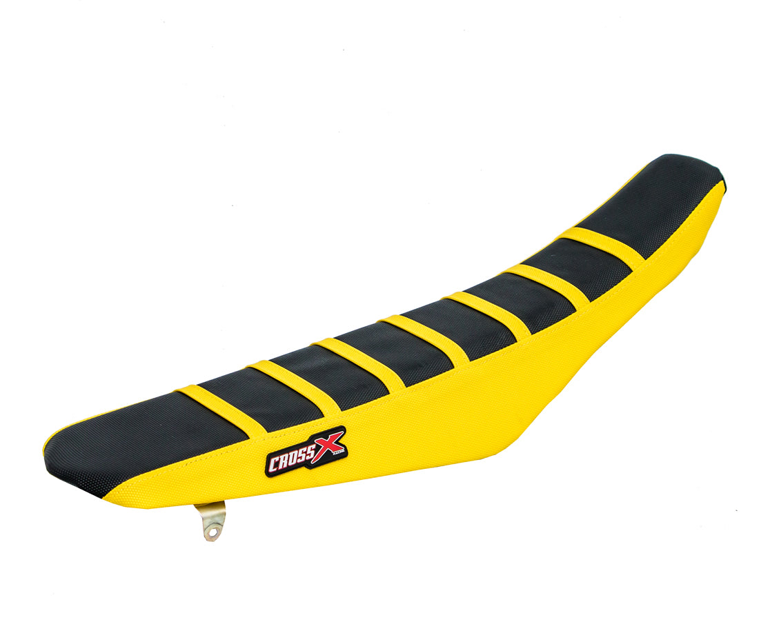 HOUSSE DE SELLE SUZUKI RM 85 TOP BLACK- SIDE YELLOW-STRIPES YELLOW 
