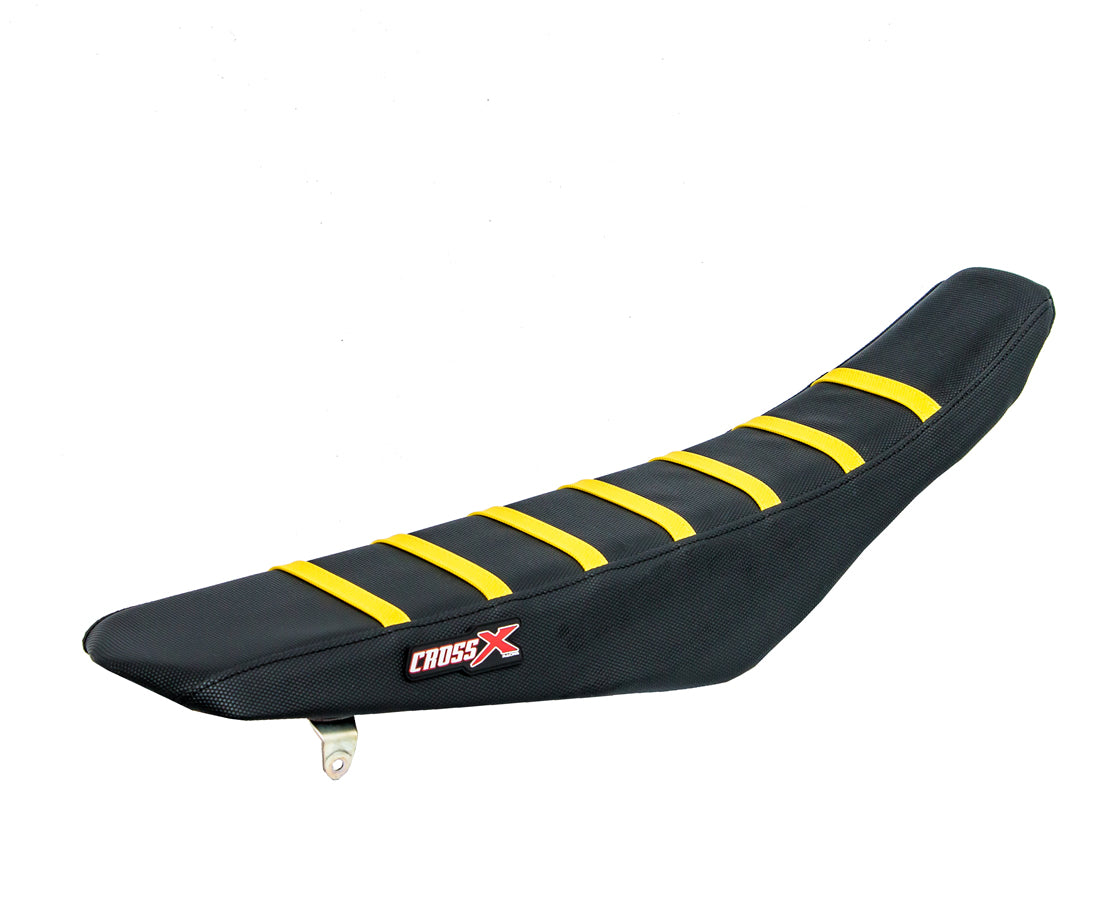 HOUSSE DE SELLE SUZUKI RM 125 - TOP BLACK- SIDE BLACK-STRIPES YELLOW 