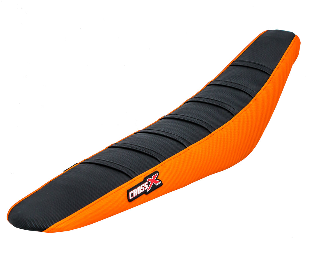 HOUSSE DE SELLE KTM SX 85 - TOP BLACK- SIDE ORANGE-STRIPES BLACK 