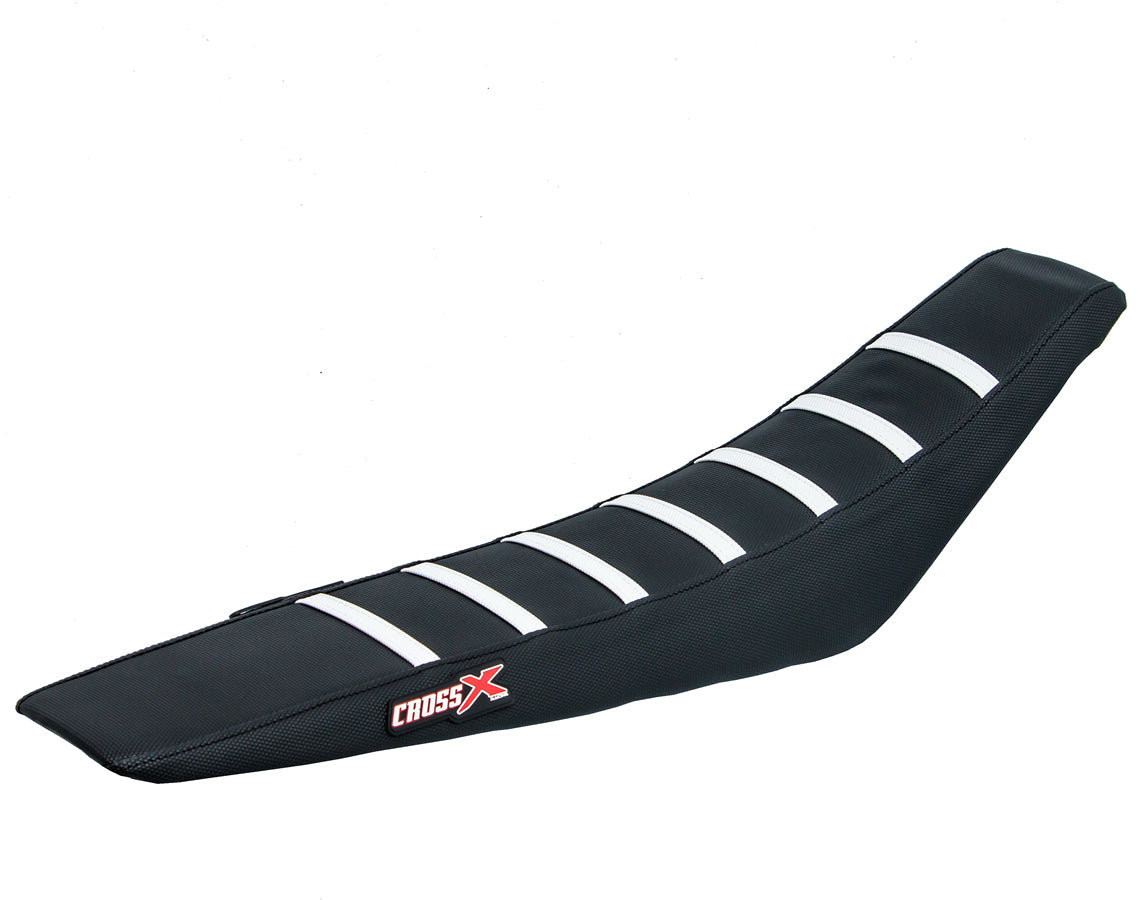 HOUSSE DE SELLE HUSQVARNA TE-TC - WR-CR 125 - TOP BLACK- SIDE BLACK-STRIPES WHITE 